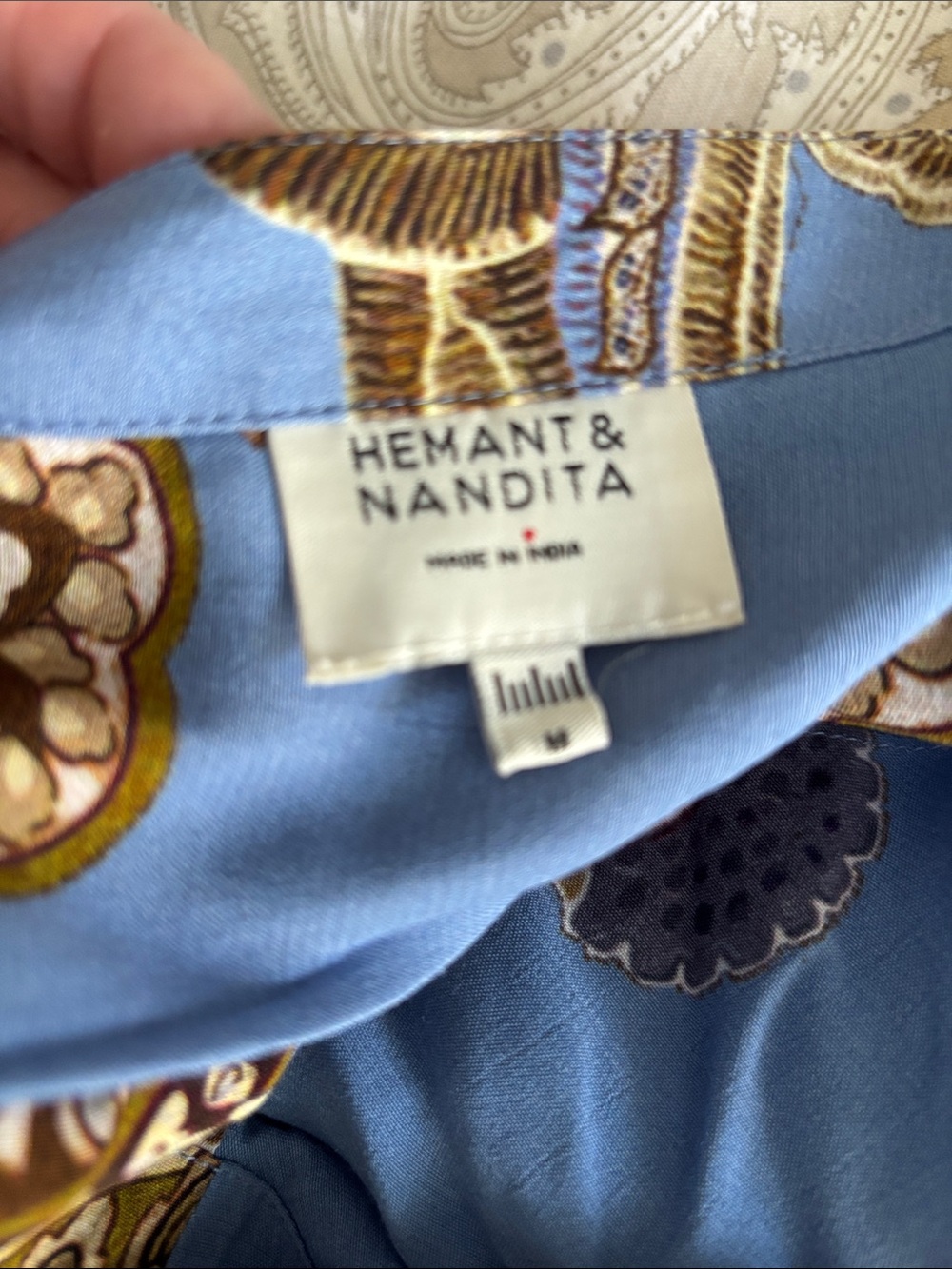 HEMANT & NANDITA One-Shoulder Blue and Brown Paisley Gown - Picture 5 of 7